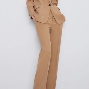 Zara Women Flared Mid Waist Trousers Camel NWT XXL